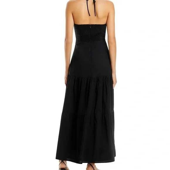 AQUA Bloomingdales Black Cotton Halter Maxi‎ Dress Tiered Sundress Size XL NWT - Picture 2 of 9